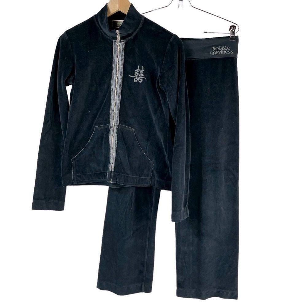 ZENsei 2 Piece Yoga/Lounge Wear Velvet Tracksuit Zip Up Jacket Pants sz …